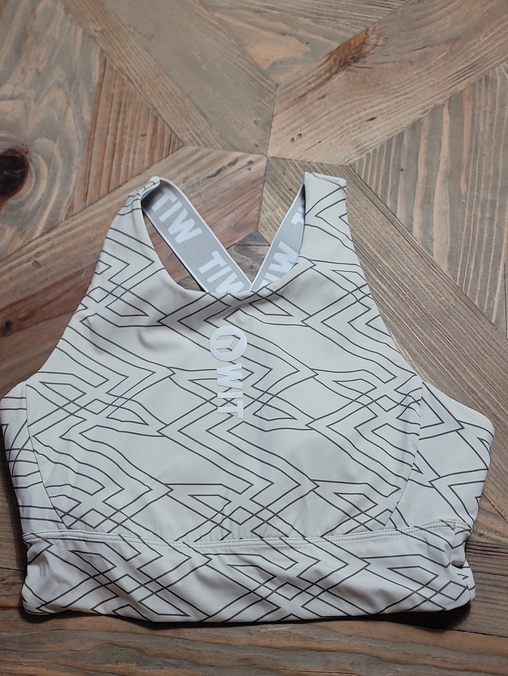 WIT High Neck Geometric Sports Bra in Cream